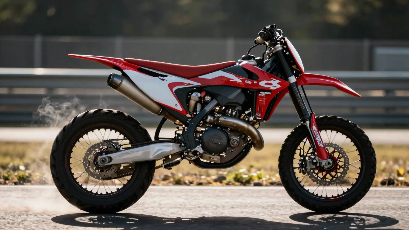 Motorcycle engine start on the grid with rising exhaust haze, dra