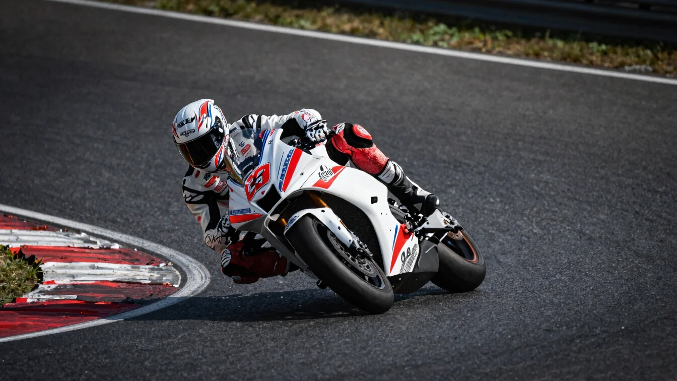 Tightly framed rider-and-bike action in a late-braking corner, ch